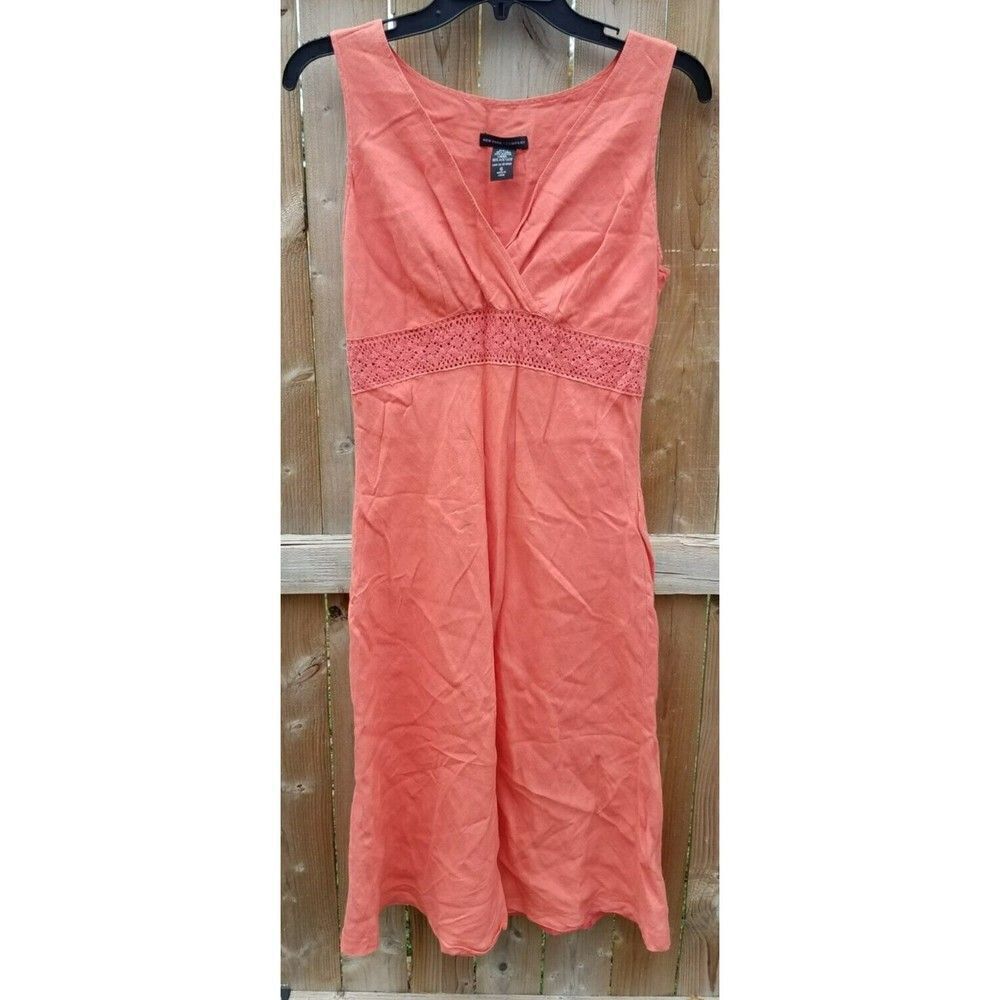 490 women's dress 6 New York & Company orange crochet waist
